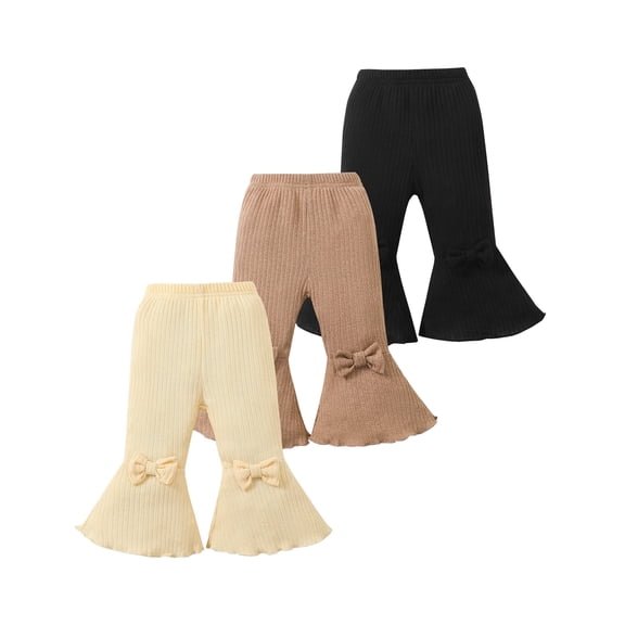 Infant Girls Clothes Baby Girl Pants Toddler Leggings 3 Pack Flare Baby Pants 3 6 9 12 18 24 Months Bell-bottoms for Girls Black Brown Apricot