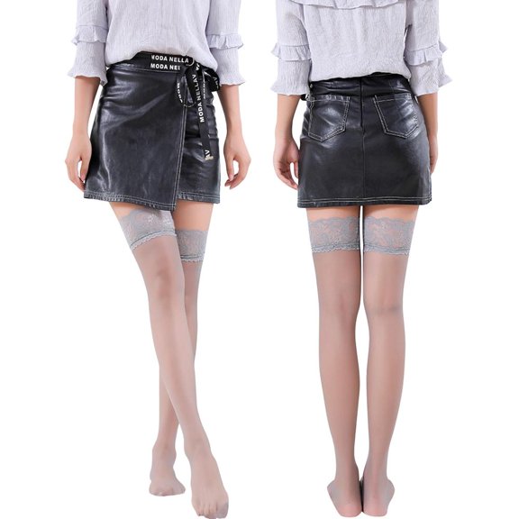 Newway Women's Lace Thigh High Stockings Anti Skid Shimmery Pantyhose Female Shiny Thigh Lace Stockings for Valentine's Day Date Dancing