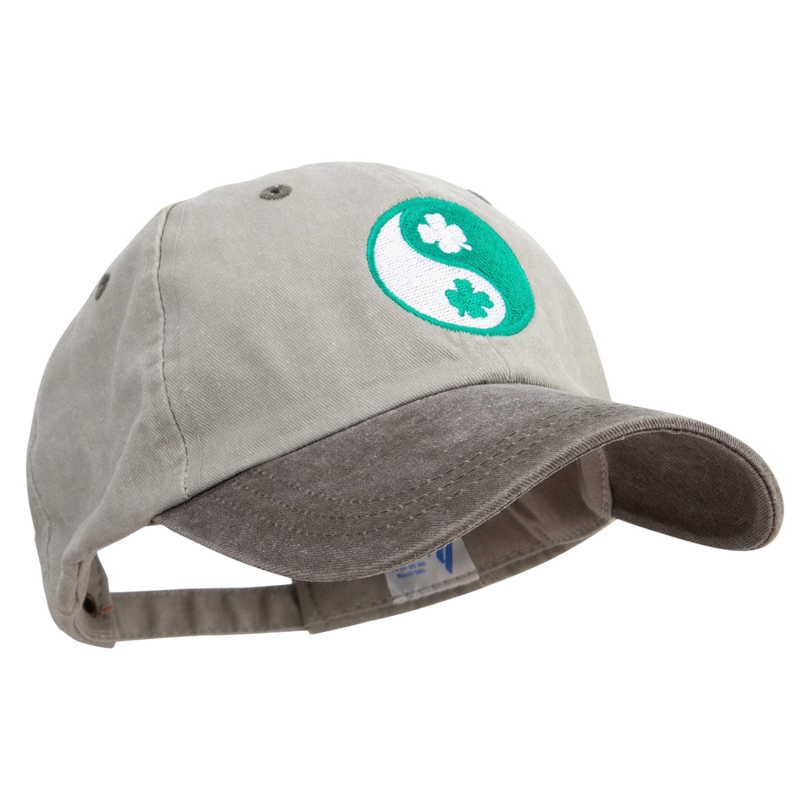 Yin Yang Clover Embroidered Pigment Dyed Wash Cap - Beige Brown OSFM