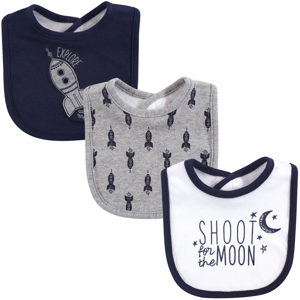 Yoga Sprout Baby Boy and Girl Cotton Drooler Bibs, 3 Pack, Moon