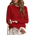 thumbnail image 2 of Female Fall Sweaters Lace Peplum Mock Neck Cozy Sweater Pullover Red S, 2 of 9