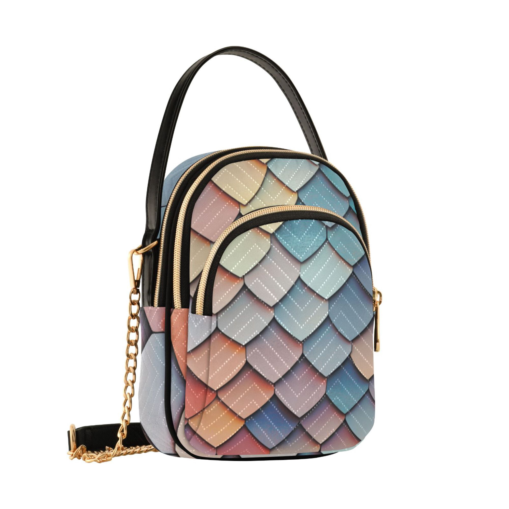 FORMRS Crossbody Bag for Women Quilted Travel Shoulder Cell Phone Purse with Chain Strap Handbag, Blue Art Pattern