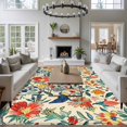 thumbnail image 4 of Area Rug 60×96in, Watercolor Flower Blue Bird on Retro Floor Carpet Living Room Rug, Boho Floral Leaves Non-Slip Welcome Mat Indoor Rugs for Bedroom Dining Room, 4 of 9