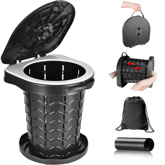 Merryhome Portable Toilet for Camping, 3-13.6 in Adjustable Folding Camping Toilet for Adults, Heavy Duty with Anti-Collapse Lock and Carry Bag for Travel, Hiking, Fishing and Car Use