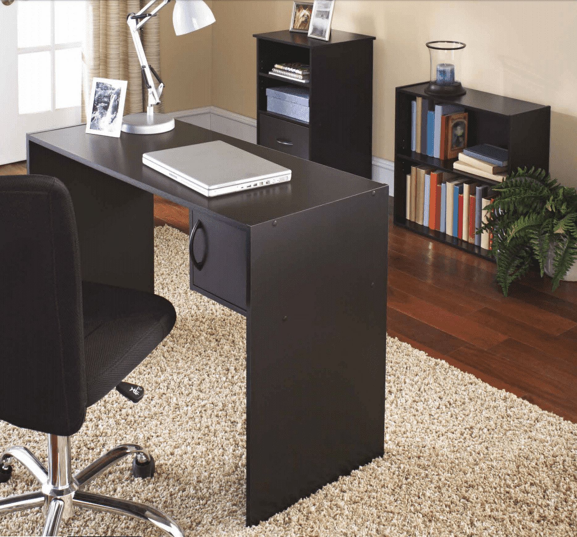 Mainstays 3-Piece Desk and Bookcase Office Set, Black Finish - image 2 of 6