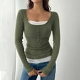 thumbnail image 2 of XPMWRP Women's Scoop Neck Button Up Ribbed Knit Sweater Casual Slim Fit Long Sleeve Comfy Solid Color Pullover Tops Green M, 2 of 4