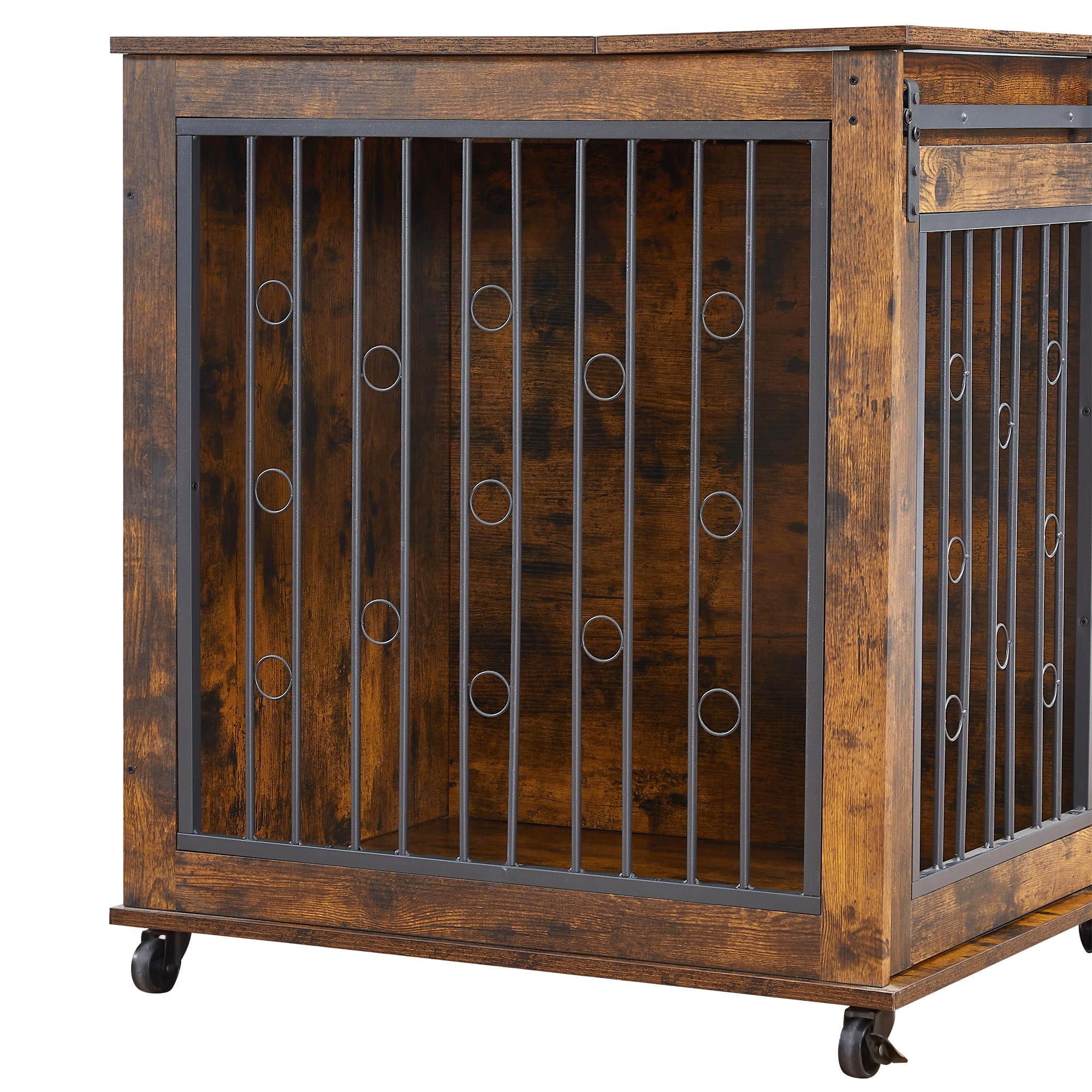 Pefilos 39" Dog Crate for Medium Dogs Sliding Door Wooden Dog Cage with Partition for Two Puppies Dog House Indoor, Brown Pefilos 39" Dog Crate for Medium Dogs Sliding Door Wooden Dog Cage with Partition for Two Puppies Dog House Indoor, Brown