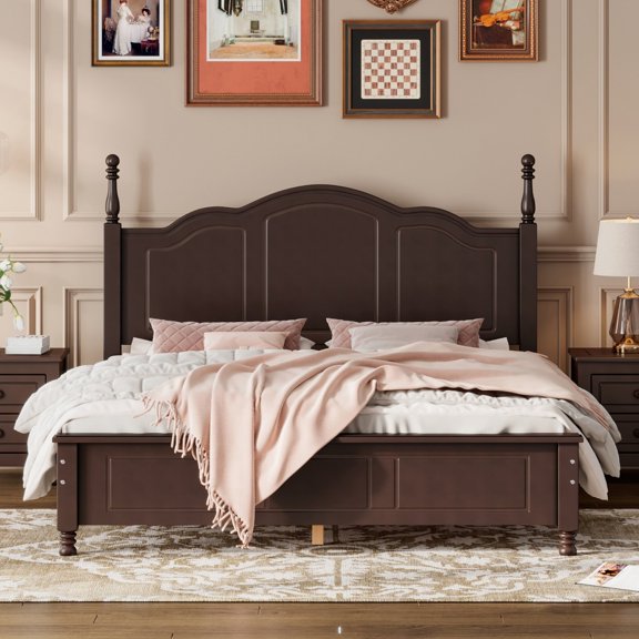 Queen Bed Frame, Queen Size Bed Frame,Queen Size Wood Platform Bed Frame,Retro Style Platform Bed with Wooden Slat Support,Dark Walnut