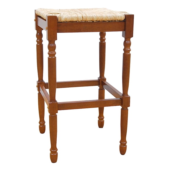 Contemporary Home Living 29.75" Brown and Beige Backless Bar Stool with Hand Woven Rush Seat