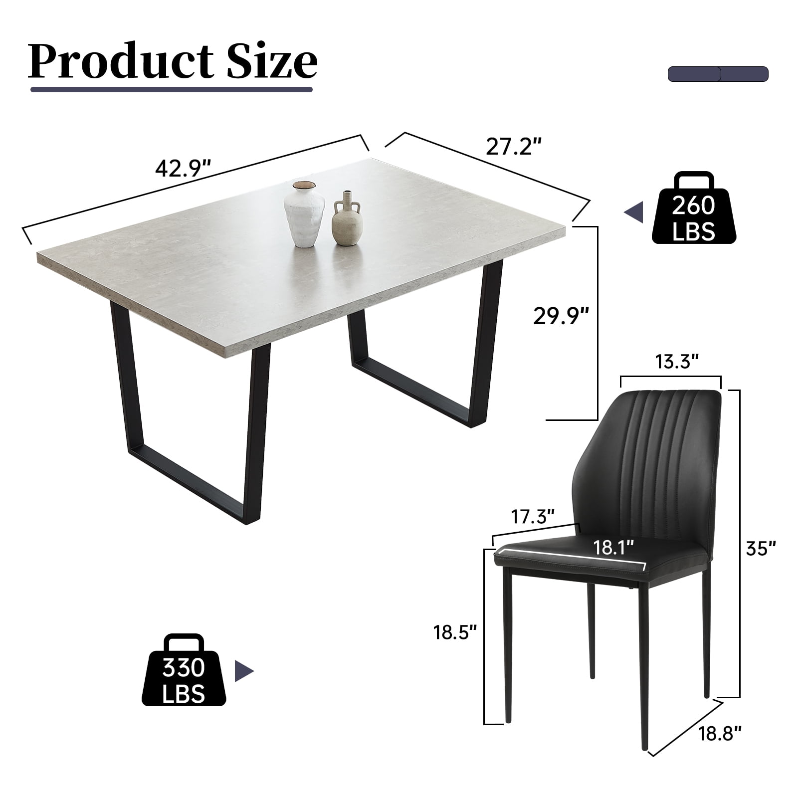 5 Piece Dining Table Set, 42.9 Inch Modern Kitchen Dining Table and Leather Dining Chairs for Kitchen Dining Room (Table + 4 White Chairs)