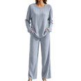 thumbnail image 6 of KICILVS Lounge Sets for Women Ribbed Knit Long Sleeve Top and Wide Leg Pants Set Casual Matching Pajama for Fall Travel Outfit, 6 of 9