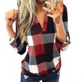 thumbnail image 1 of Women Long Sleeve Plaid Shirt Flannel V Neck, 1 of 4