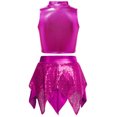 thumbnail image 2 of Aiihoo Kids Girls Hip Hop Jazz Dance Outfits Sleeveless Metallic Crop Tops with Shiny Sequins Skirt Cheerleading Performance Outfits Hot Pink 10, 2 of 4
