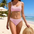 thumbnail image 5 of Sevevn Women's High Waisted Striped Bikini Set Ribbed Two Piece Swimsuit Pink L, 5 of 6