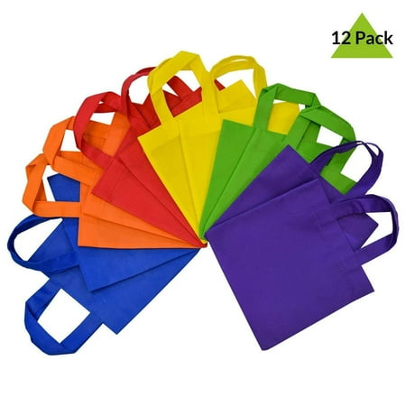 Fabric Party Bags 12 Pack Reusable Gift Bags with Handles, Eco Friendly Tote Bags, Party Favor Bags Assorted Bright Neon Colors, Multi Colors (6