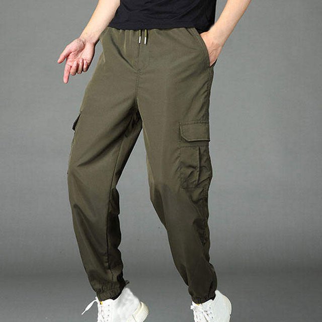 Men's Casual Drawstring Waist Pants - Comfortable Solid Color with Pockets, Lightweight Polyester for Summer, Outdoor Sports and Daily Wear
