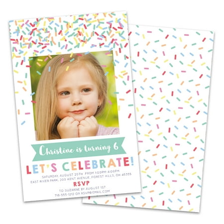 Personalized Sprinkles Photo Kids Birthday Party Invitations