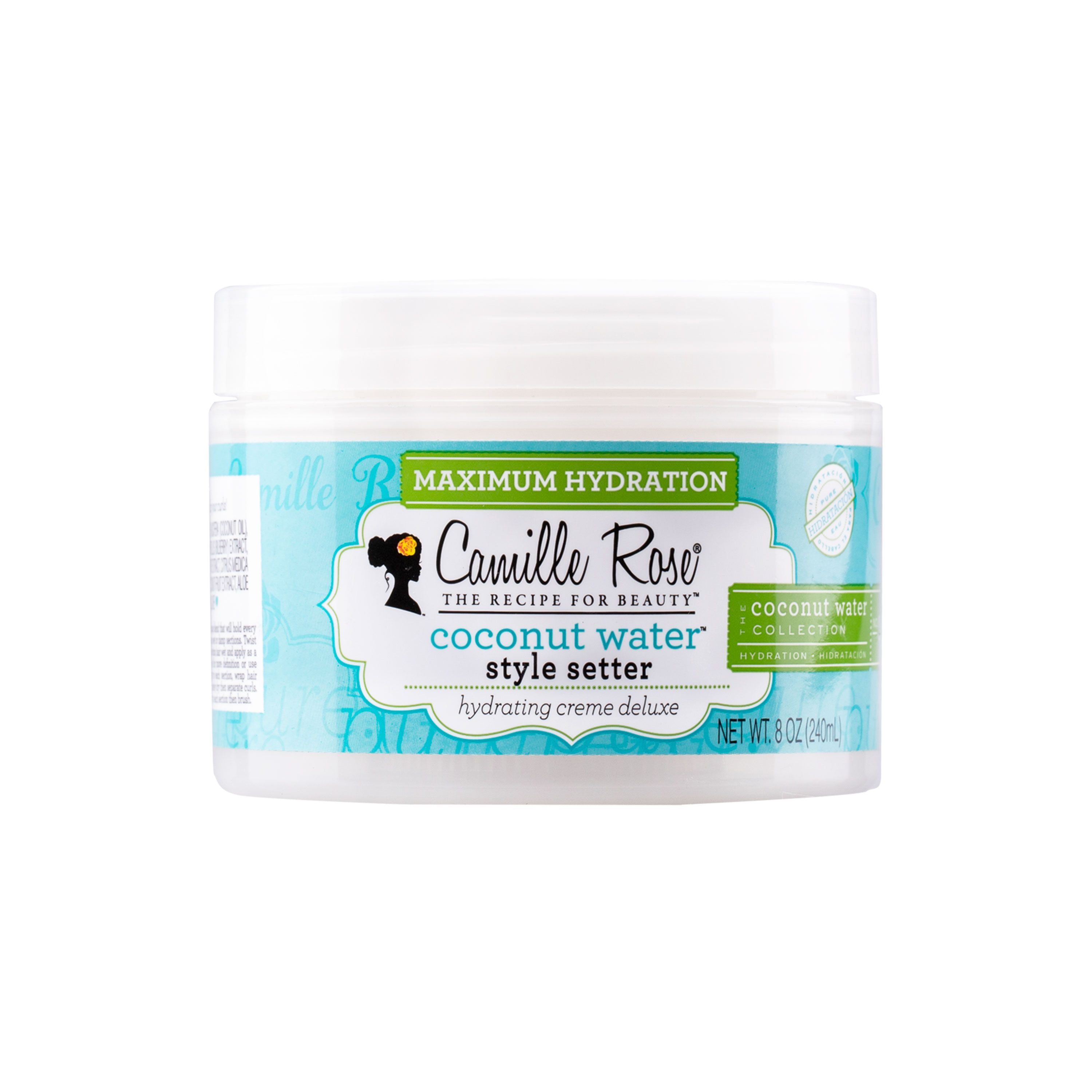 Camille Rose The Recipe for Beauty Moisturizing Frizz Control Jar Hair Styling Gel with Coconut Water, Aloe Vera, Ripe Citrus Extract & Castor Oil, 8 oz