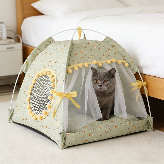 Pisexur Suministros para mascotas Cama semicerrada para mascotas Tienda plegable para mascotas al aire libre Tienda de campaña para mascotas de verano a prueba de mosquitperros, gatos y animales