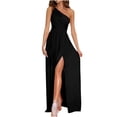 thumbnail image 1 of JUNWELL Robes d'Invité de Mariage pour Femmes une Épaule Sans Manches Élégante Robe de Soirée Plissée Fendue Robe Maxi Formelle, 1 of 7