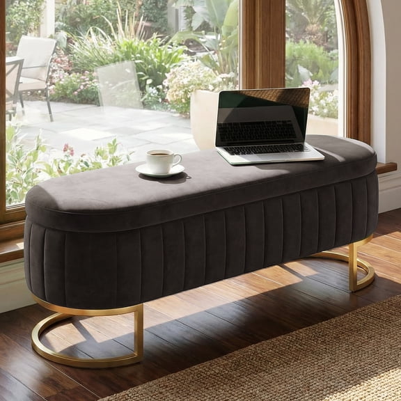 51" Storage Bench with Gold Legs,Velvet End of Bed Bench for Living Room, Window, Entryway