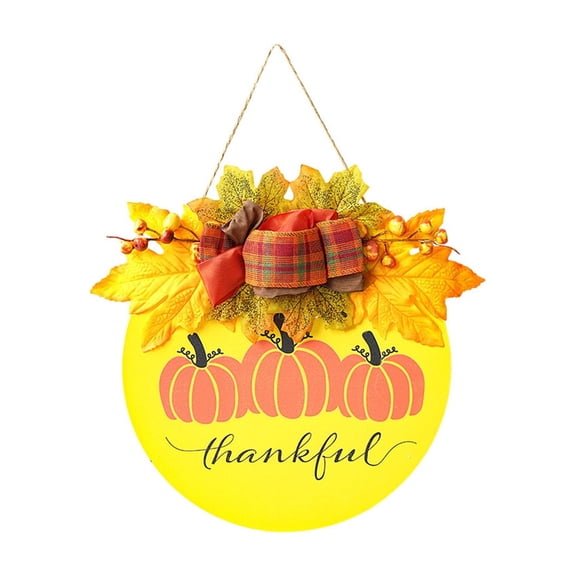 Fall Thankful Wooden Door Sign, Pumpkin Maple Leaf Hanging Decor, Rustic Thanksgiving Front Door Wall Hanger for Home, Porch, Mantelpiece