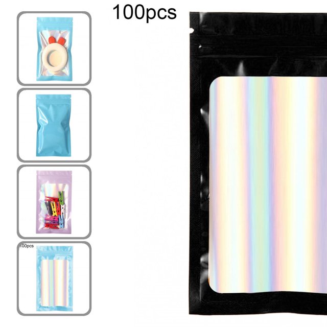 100Pcs/Set Zip-lock Bags Eye-catching Odor Proof Holographic Color Cosmetic Laser Packaging Bags for Kitchen
