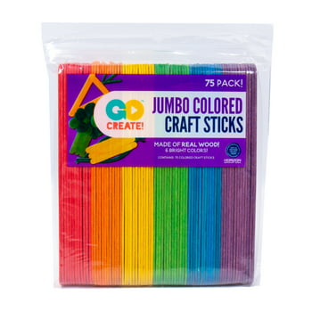 Go Create Jumbo Assorted Color Wooden Craft Sticks, 75-Pack Large Rainbow Craft Sticks
