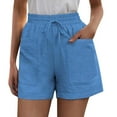 thumbnail image 3 of Shorts for Women 2026 Summer Elastic Waist Drawstring Cotton Linen Wide Straight Leg Casual Shorts with Deep Pockets, 3 of 7