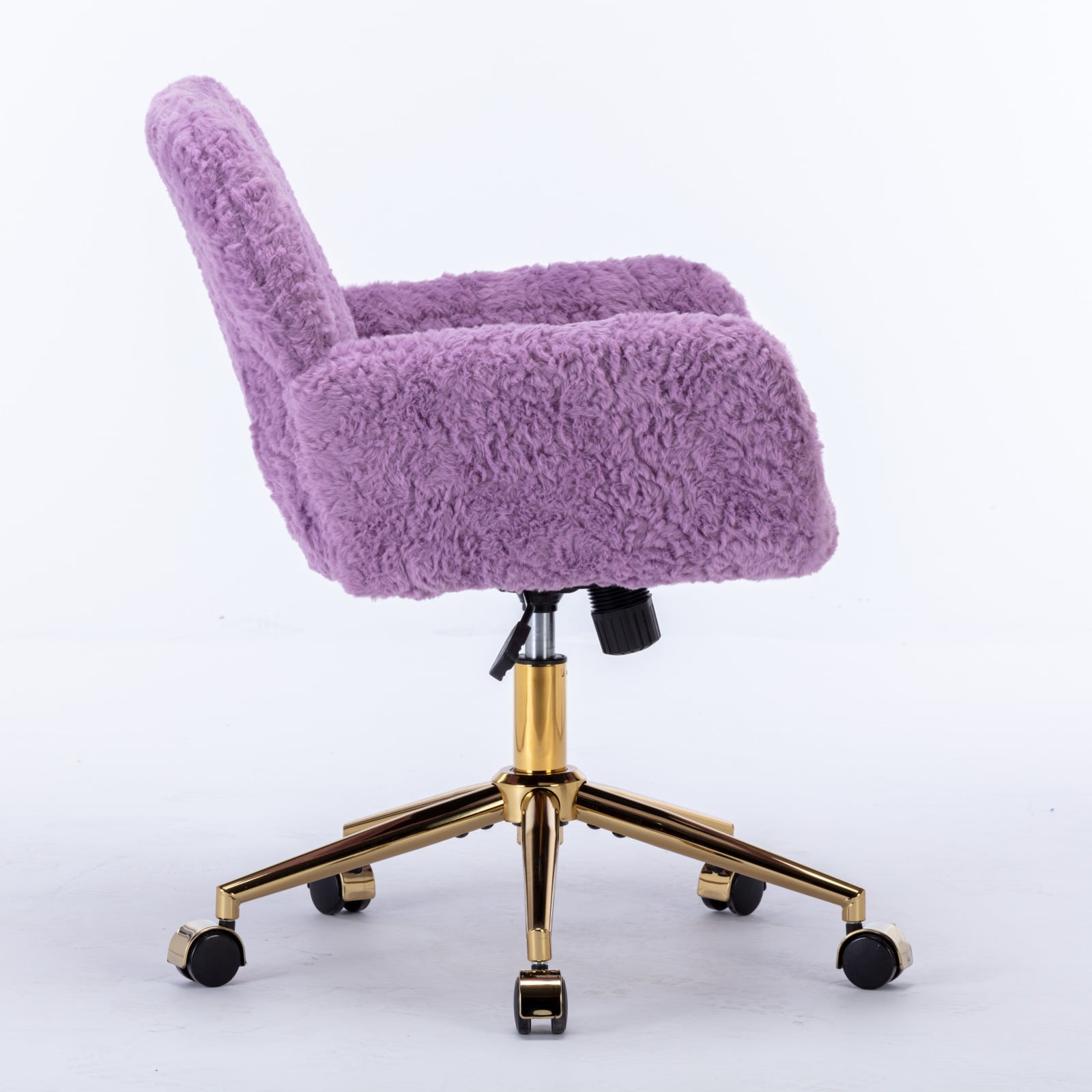 GAKMCIL Artificial Alpaca Wool Home Office Chair, Ergonomic Desk Chair, Vanity Chair with 360 ° Swivel, Arm, Golden Metal, Chassis can be Tilted 40°, 300lb Load for Study, Office, Bedroom (Violet)