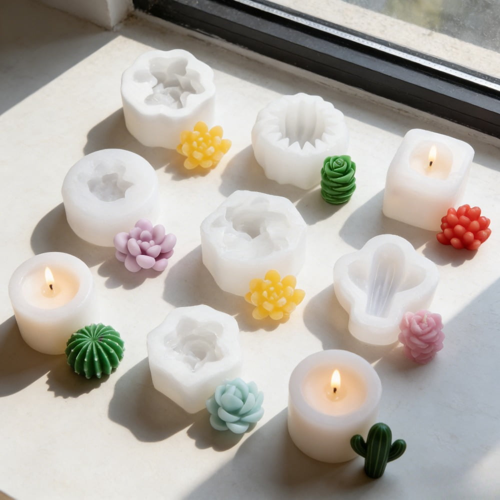 9Pcs Succulent Silicone Molds, Candle Molds, 3D Resin Molds, Succulent Cactus Candle Molds Silicone, for Candle Soap Making, Wax, Resin Casting, DIY Molds