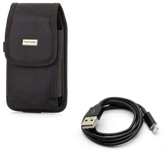 6ft USB Cable w Case Belt Clip for iPhone 8/7/6S/6 - Charger Cord Power Wire Long Sync, Swivel Holster Rugged Cover Pouch for iPhone 8/7/6S/6 Models