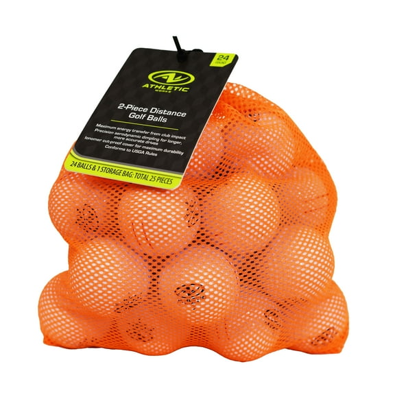 Athletic Works 2-Piece Distance Golf Balls – 24-Pack with Mesh Storage Bag for Long-Range Performance