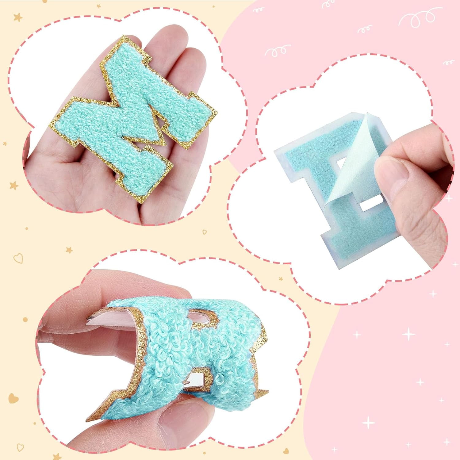 NANAHuang 26Pcs Self Adhesive Chenille Letter Patches A-Z, Chenille Letters for Clothing, Fabric, Shoes, Bags (Light Pink)