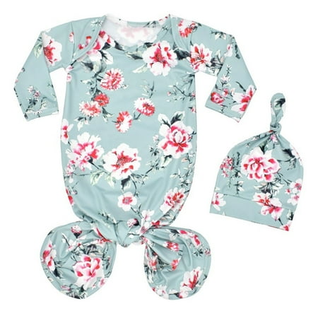 

Coming home outfit for baby boy Knotted Sleep Gown Sleepwear Baby Knot Floral Long Sleeve Sleeping Gown With Hat Set For 0-3 Months