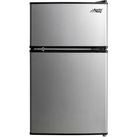 Arctic King 3.2 Cu Ft Two Door Mini Fridge with Freezer, Stainless (Best Built In Fridge Freezer 2019)