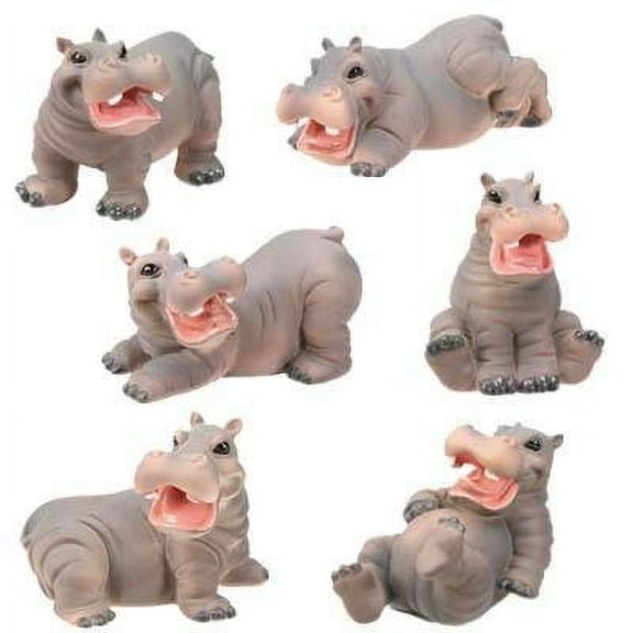 Ebros Baby Hippo Set of 6 Hippopotamus Figurines 3" Tall Small Statue Animal Collectible Design