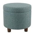 thumbnail image 2 of Benzara Fabric Upholstered Round Wooden Ottoman with Lift Off Lid Storage, Teal Blue-Color:Teal Blue, 2 of 5