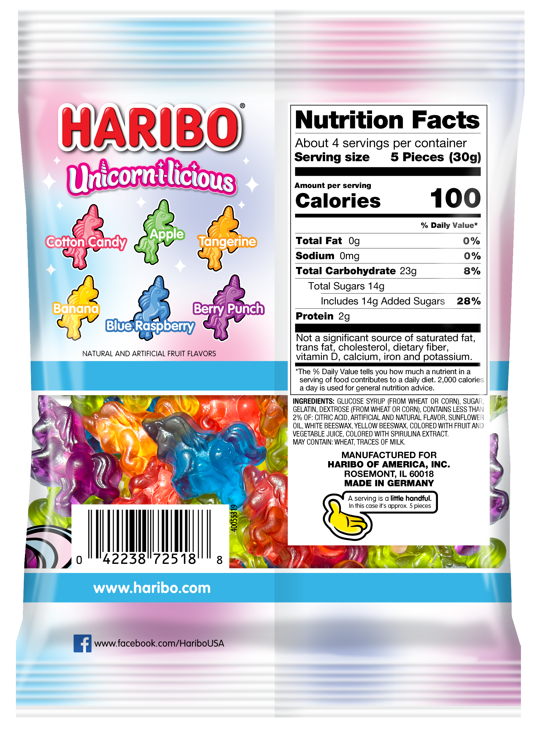 HARIBO Unicorn-i-licious Gummies Assorted Fruit Flavor Gummy Candy, 4 oz, Share Size Peg Bag
