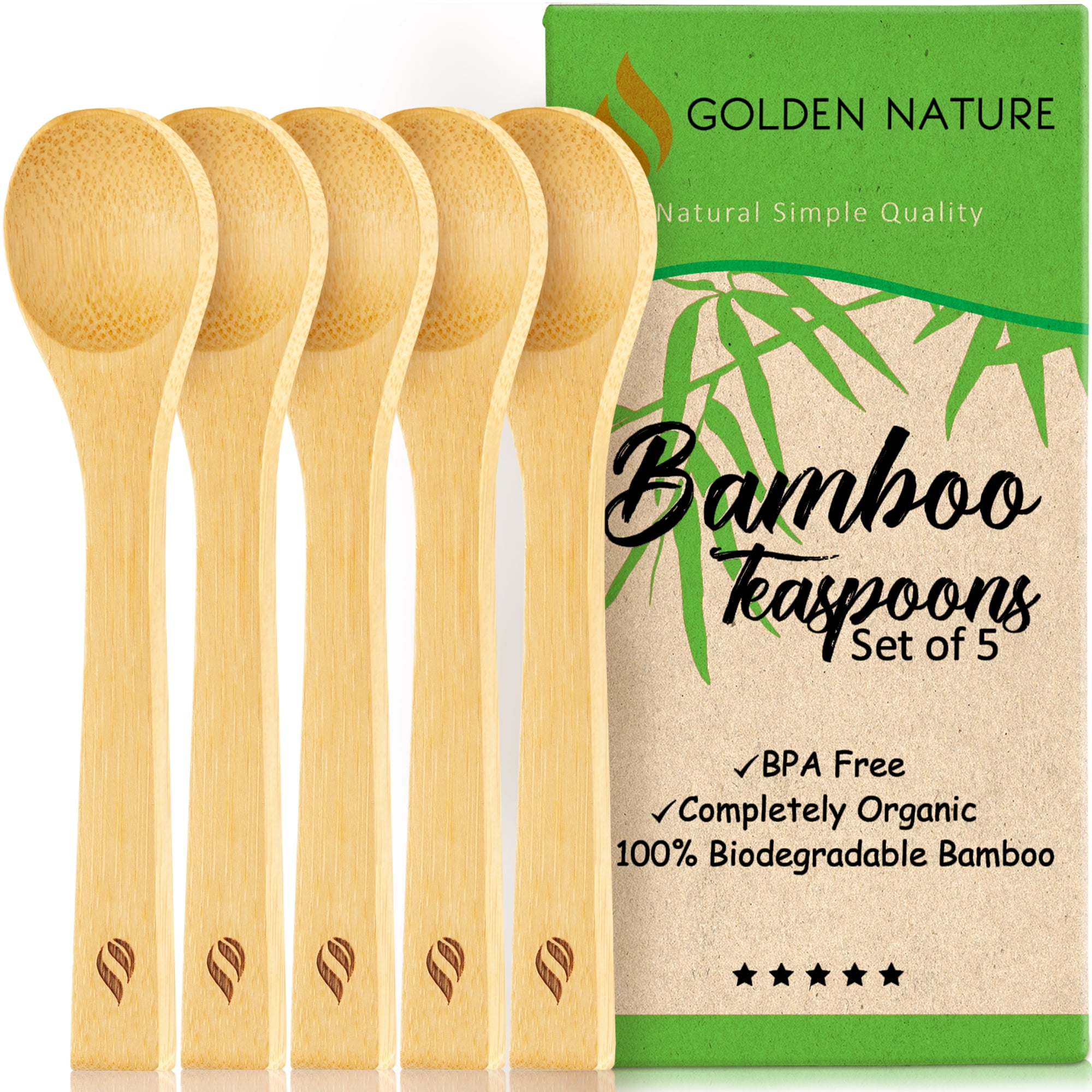Bamboo Wood Tea Spoon (5 Pack), Small Wooden Teaspoons for Coffee