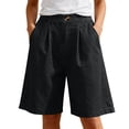 thumbnail image 4 of Bermuda Baggy Jean Shorts for Women Casual Loose Wide Leg Knee Length Denim Shorts Elastic Waist Short Jeans with Pocket, 4 of 6