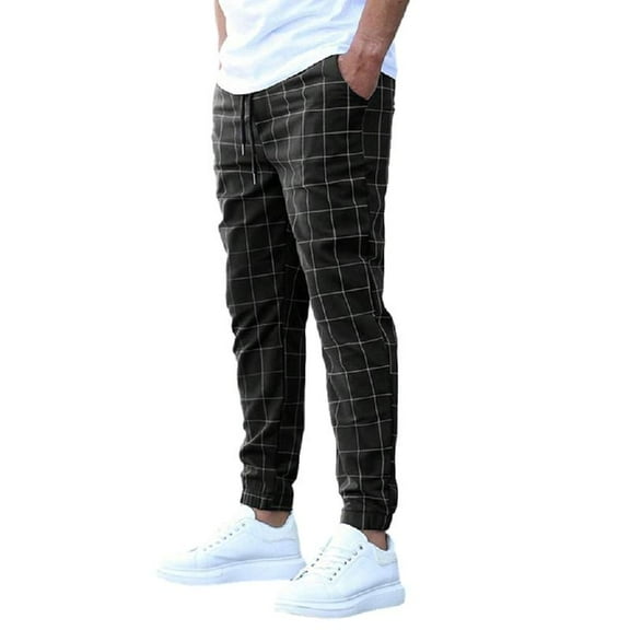 Aellinatey Men Plaids Printed Straight Pants Stretch Trousers Office Working Party Pants