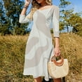 thumbnail image 4 of Abstract Beige Wavy Pattern Design Women's 3/4 Sleeve Dresses Elegant A-Line Midi Dress Flare Summer Casual Sundress, 4 of 9