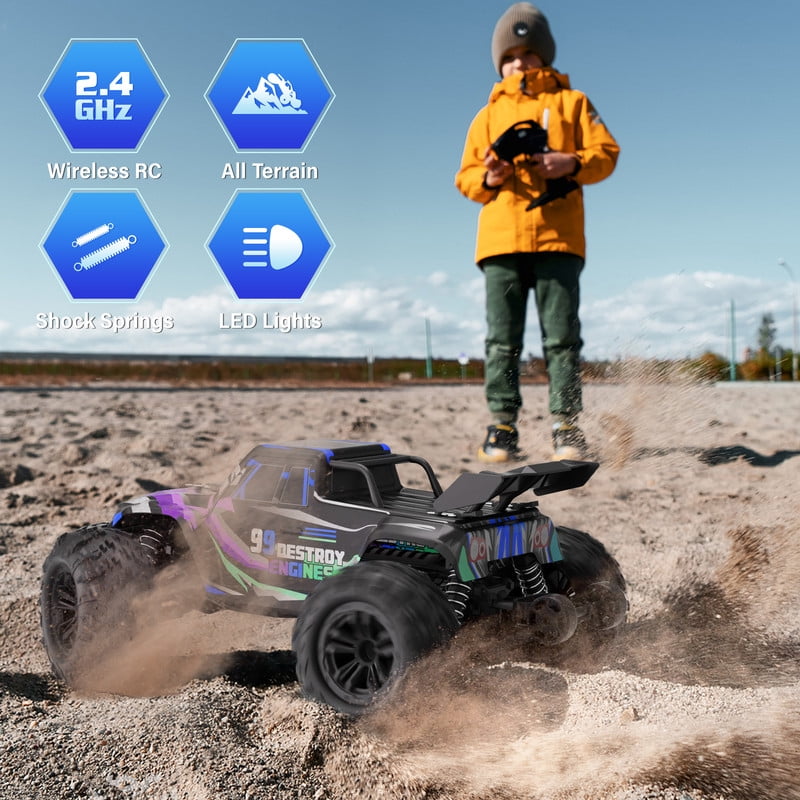Yexmas 1:16 Scale Fast Large RC Car,40+KM/H All Terrain High Speed Remote Control Car, 4x4 RC Monster Truck with 60 Min Runtime,2 Batteries,Gifts Toys for Kids & Adults,Purple