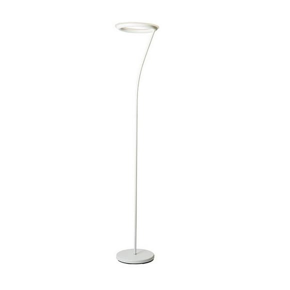 Benzara BM240385 Torchiere Floor Lamp with Adjustable Disk Shade & Sleek Body&#44; White