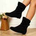 thumbnail image 5 of Womens Mid Calf Boots Slouch Ruched Booties Low Heel Round Toe Casual Fall Winter Fashion Comfortable Shoes Black 7.5, 5 of 8