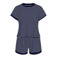 thumbnail image 5 of felwors 2 Piece Lounge Set Women Stripe Knit Short Sleeve Tee Shirts Shorts Casual Summer Loungewear Shorts Sets Blue, S, 5 of 7