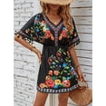 thumbnail image 3 of Fiesta Embroidered Mexican Dress for Women Beach Vacation Plus Size Short Sleeve Summer Boho Dresses with Pocket, 3 of 8