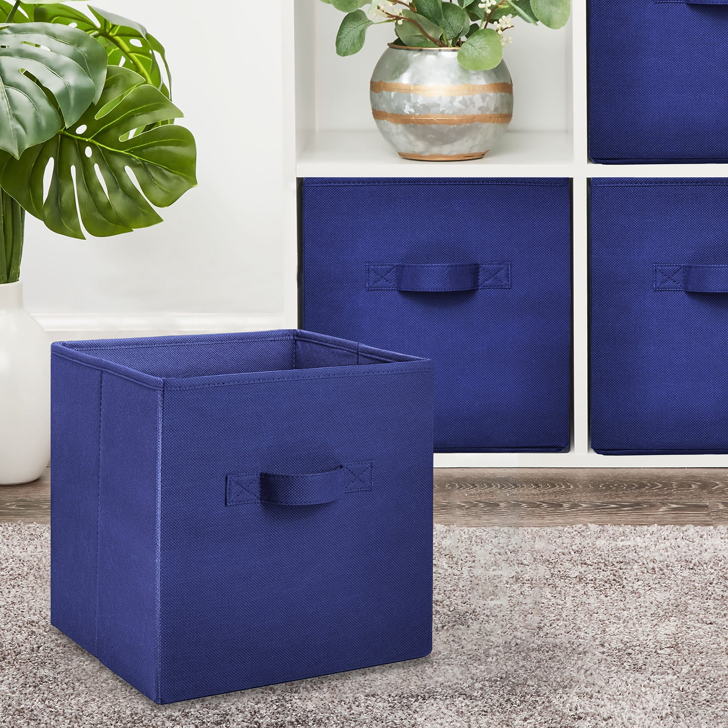 Mainstays Collegiate Collapsible Fabric Bins 10.5X10.5,Blue Sapphire, 4 Pack