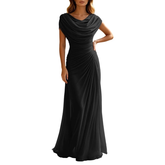 Wsysadlol Dresses for Women Women Elegant Summer Solid Knit Maxi Dress Pleated Neckline Slim Fit Long Dress For Formal Occasions & Evening Party
